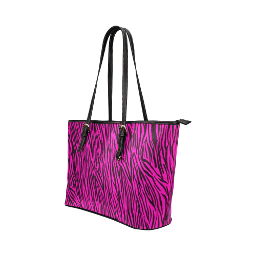 Hot Pink Zebra Stripes Animal Print Fur Leather Tote Bag/Small (Model 1651)