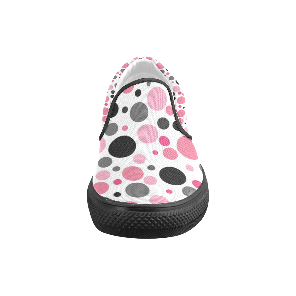 pink gray and black polka dots Women's Unusual Slip-on Canvas Shoes (Model 019)