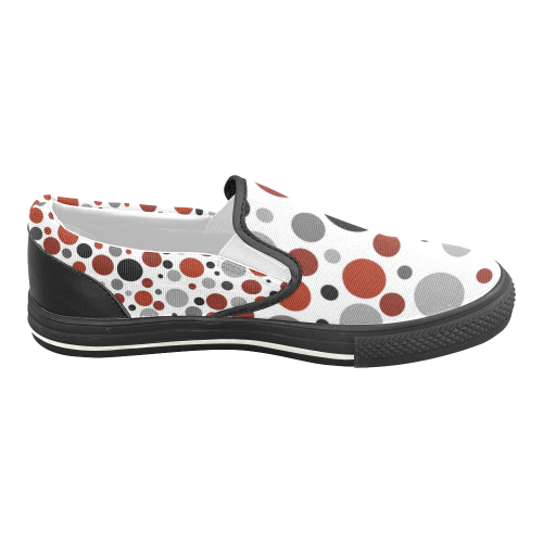red black gray polka dot Women's Unusual Slip-on Canvas Shoes (Model 019)
