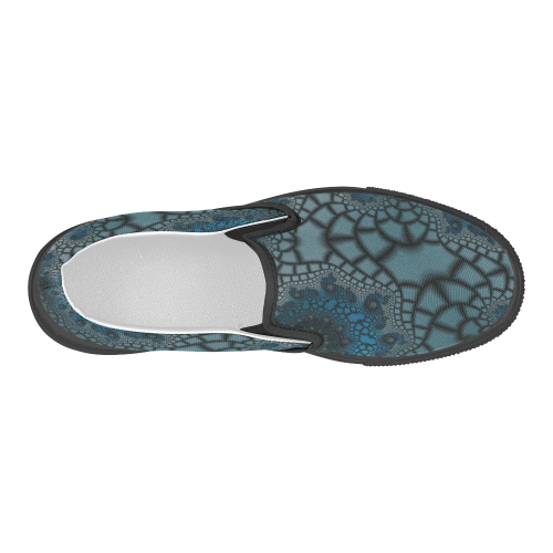 blue fractal Women's Slip-on Canvas Shoes (Model 019)