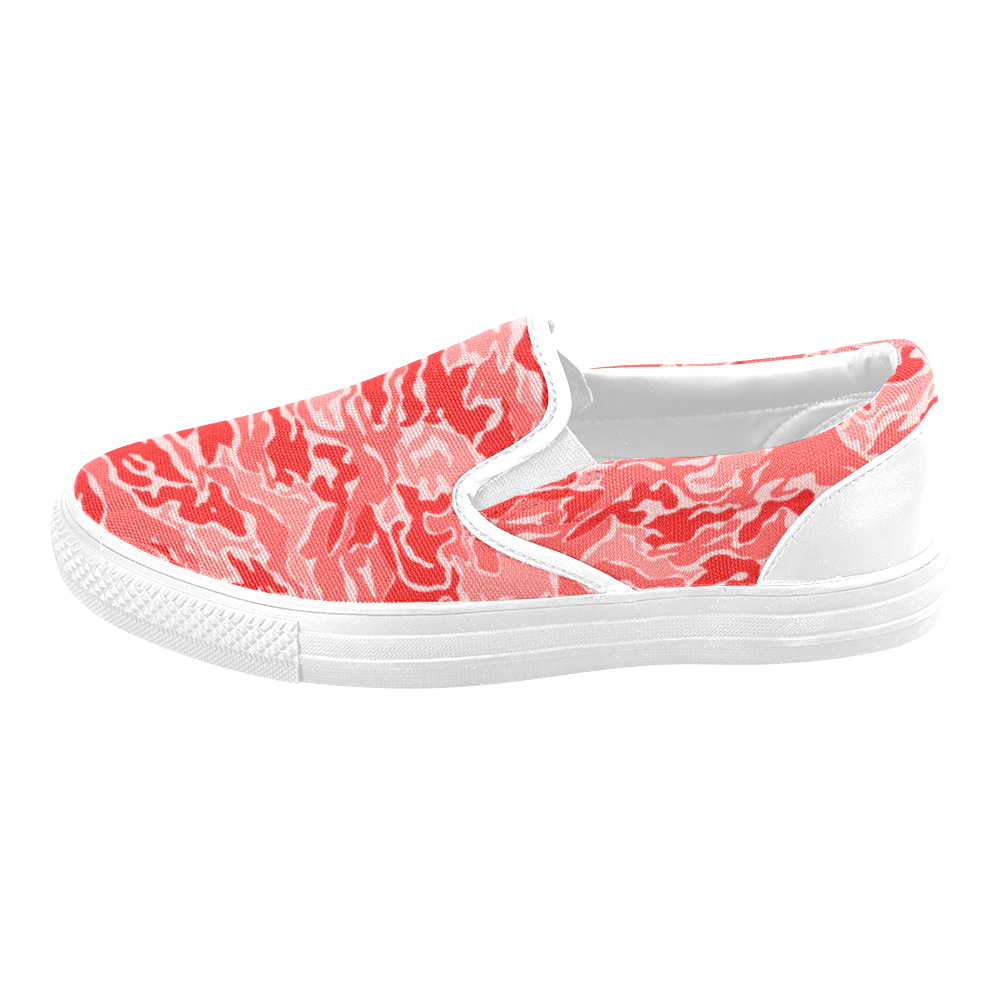 Camo Red Camouflage Pattern Print Women's Unusual Slip-on Canvas Shoes (Model 019)