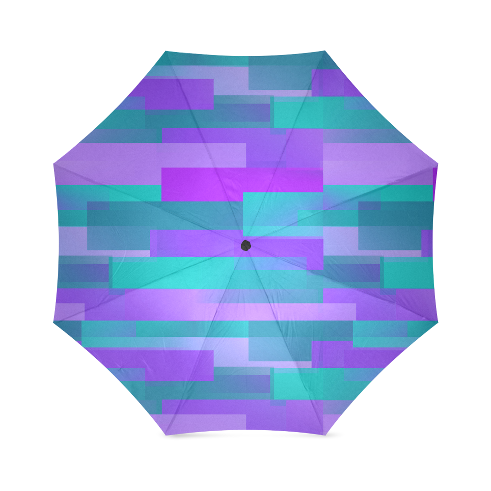 Purple and Teal Blocks Foldable Umbrella (Model U01)