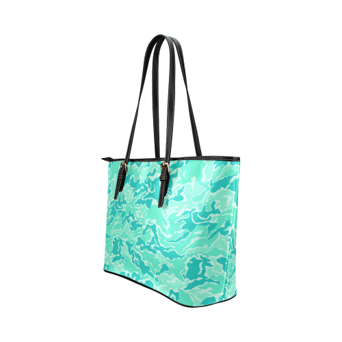 Camo Turquoise Camouflage Pattern Print Leather Tote Bag/Small (Model 1651)