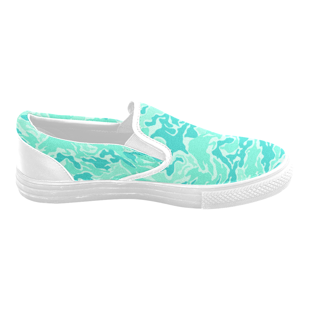 Camo Turquoise Camouflage Pattern Print Women's Unusual Slip-on Canvas Shoes (Model 019)