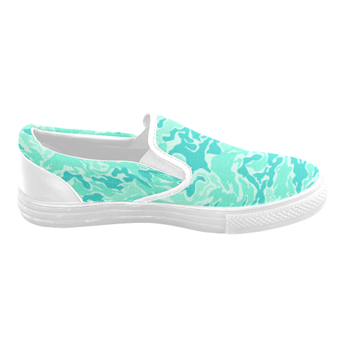 Camo Turquoise Camouflage Pattern Print Women's Unusual Slip-on Canvas Shoes (Model 019)