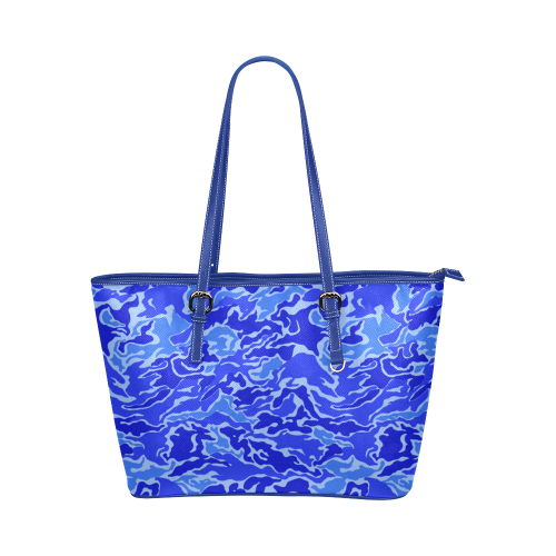 Camo Blue Camouflage Pattern Print Leather Tote Bag/Large (Model 1651)