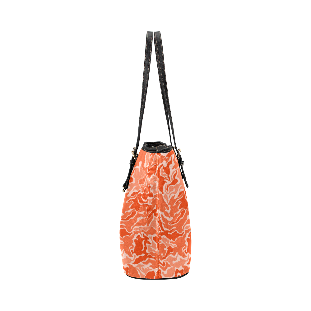 Camo Orange Camouflage Pattern Print Leather Tote Bag/Large (Model 1651)