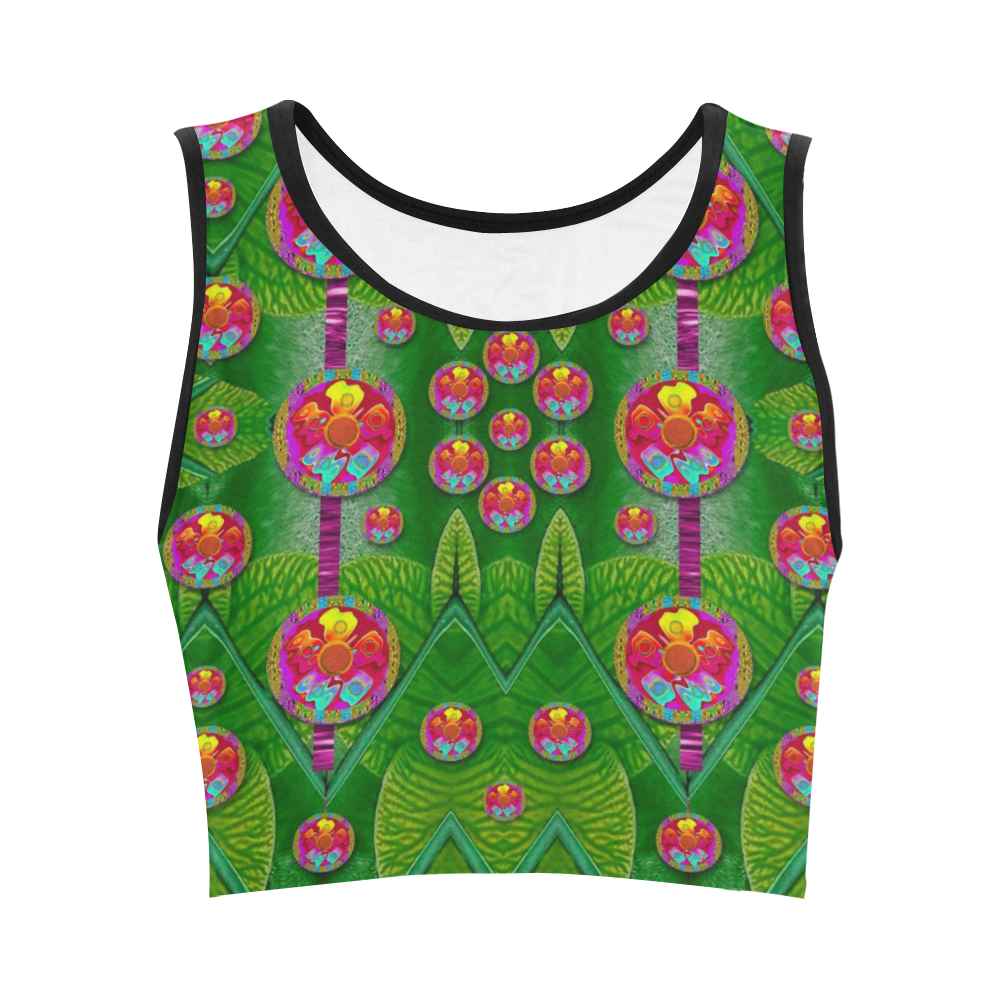 Orchid Forest Filled of big flowers and chevron Women's Crop Top (Model T42)