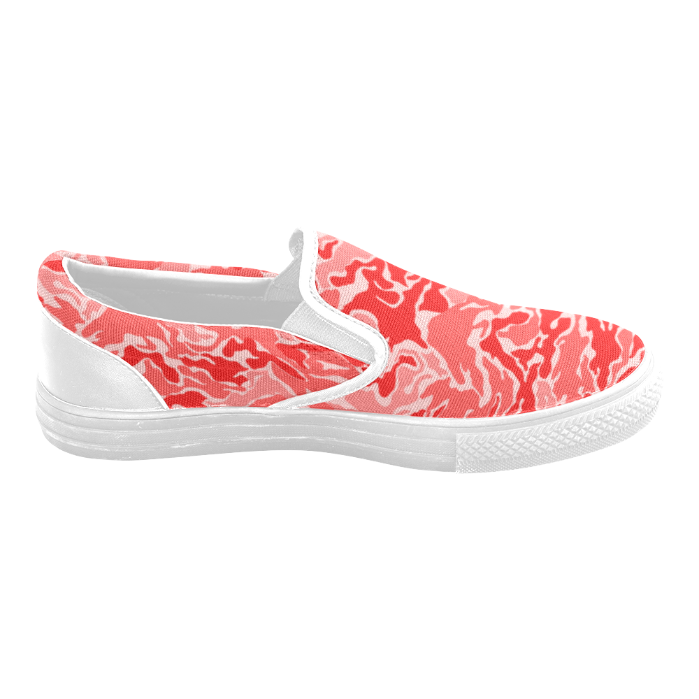 Camo Red Camouflage Pattern Print Women's Unusual Slip-on Canvas Shoes (Model 019)