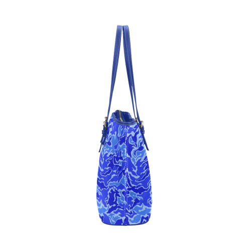 Camo Blue Camouflage Pattern Print Leather Tote Bag/Large (Model 1651)