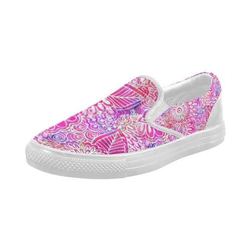 Pink Boho Flowers Women's Slip-on Canvas Shoes (Model 019)