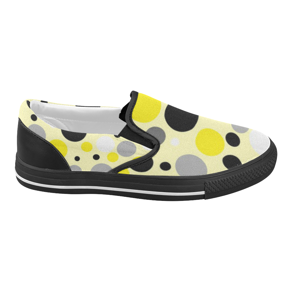 yellow white and gray polka dot Women's Slip-on Canvas Shoes (Model 019)