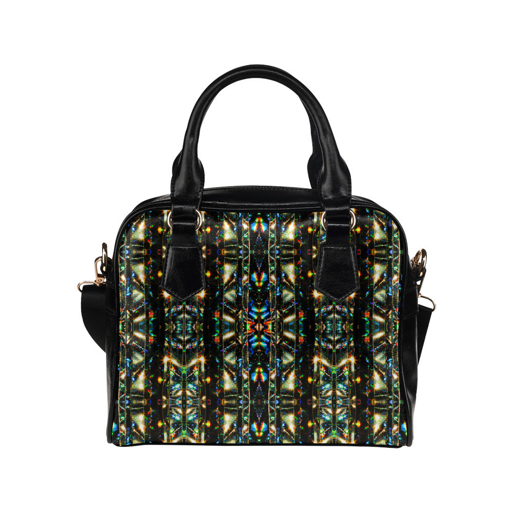 Glitzy Sparkly Mystic Festive Black Glitter Ornament Pattern Shoulder Handbag (Model 1634)