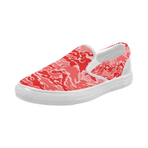 Camo Red Camouflage Pattern Print Women's Slip-on Canvas Shoes (Model 019)