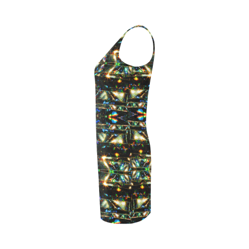 Glitzy Sparkly Mystic Festive Black Glitter Ornament Pattern Medea Vest Dress (Model D06)