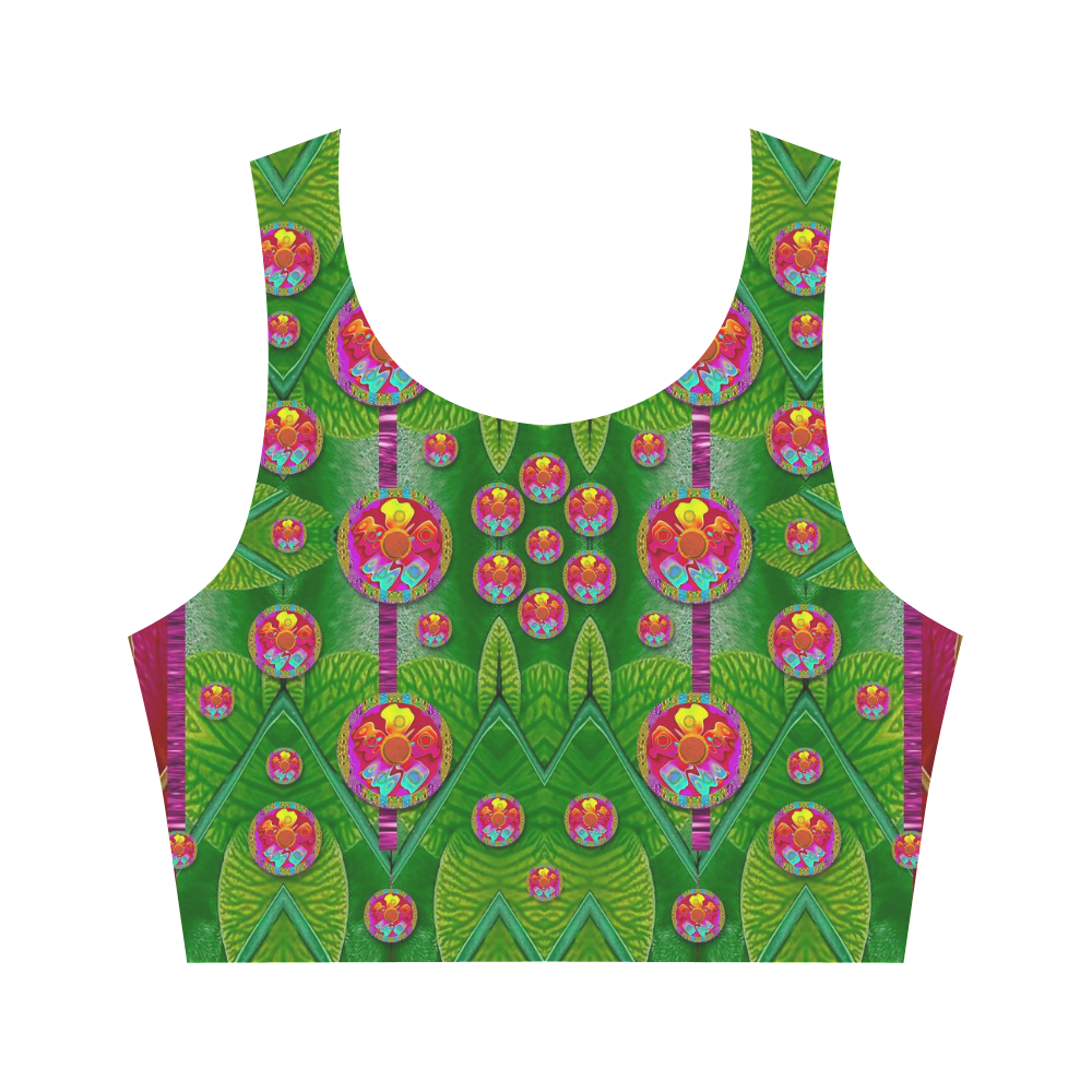 Orchid Forest Filled of big flowers and chevron Women's Crop Top (Model T42)