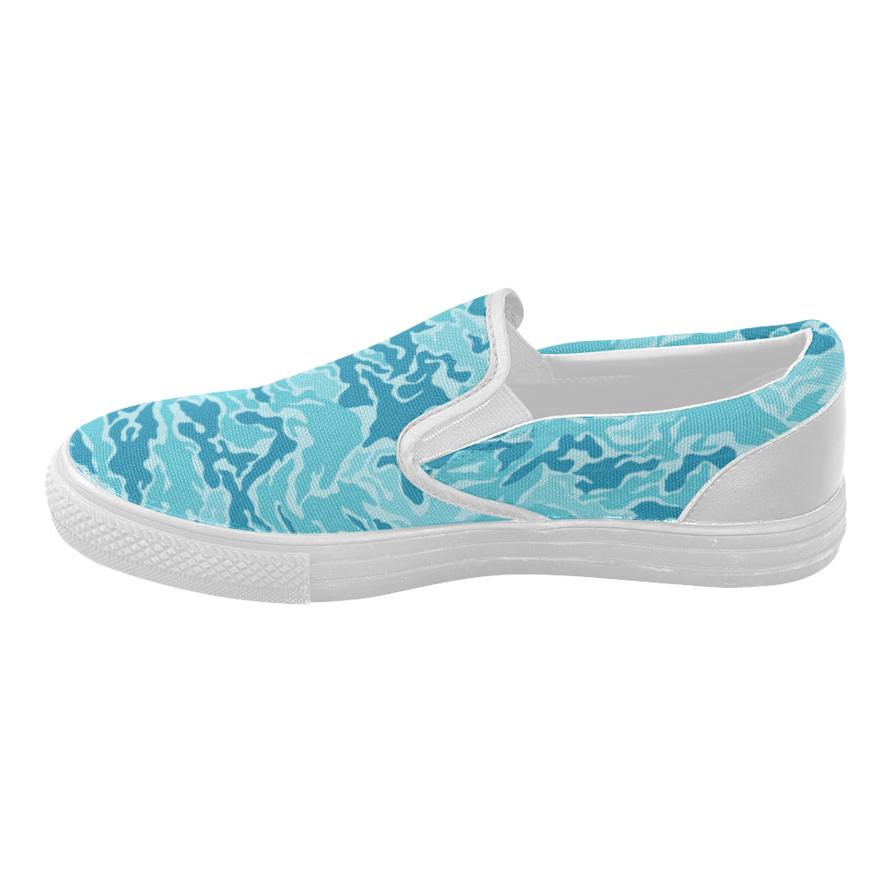 Camo Blue Camouflage Pattern Print Women's Slip-on Canvas Shoes (Model 019)