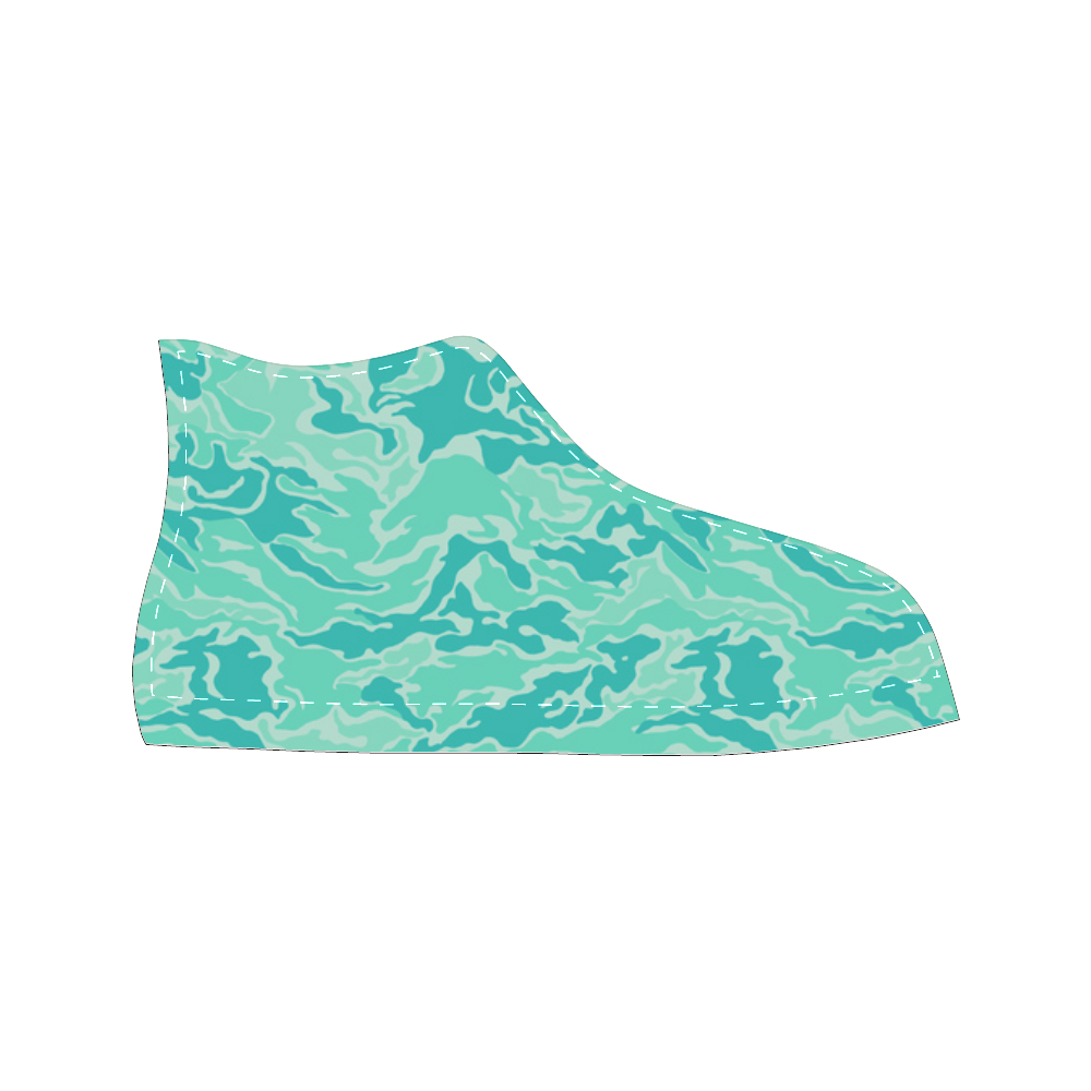 Camo Turquoise Camouflage Pattern Print Women's Classic High Top Canvas Shoes (Model 017)