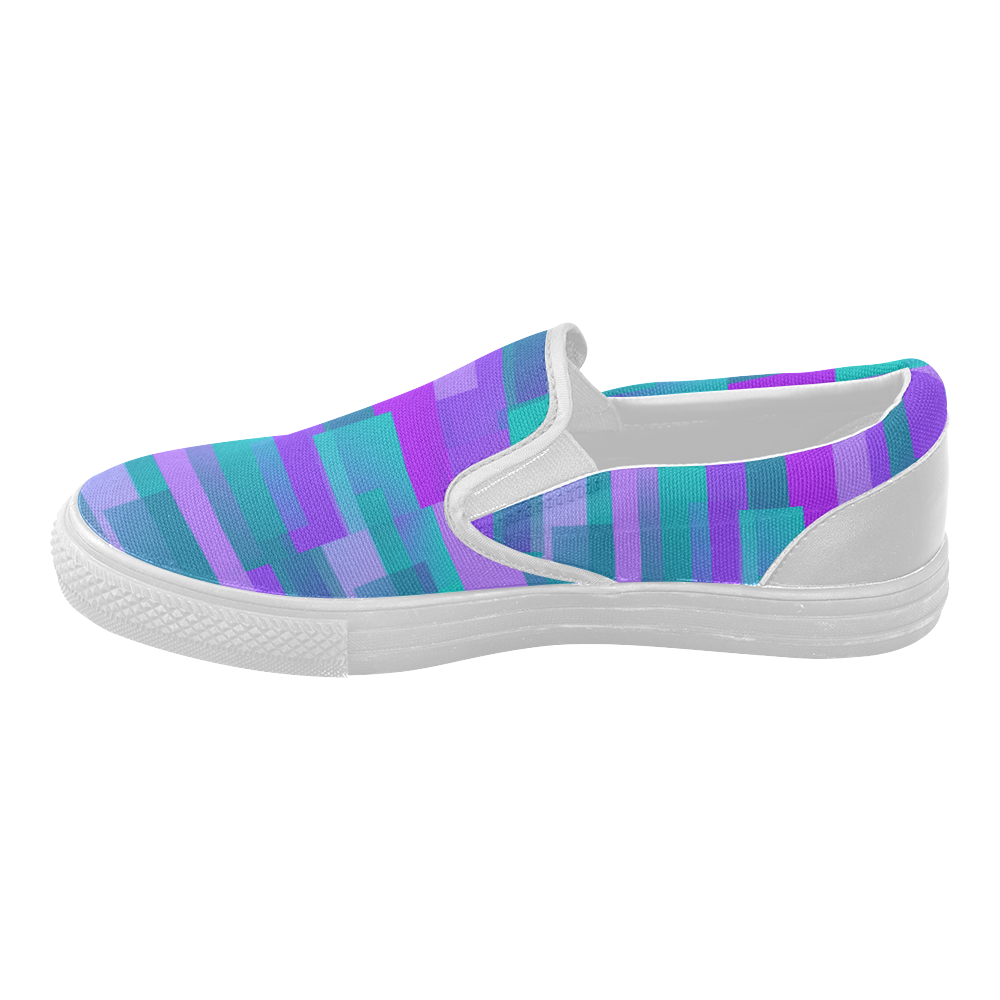 Purple and Teal Blocks Women's Slip-on Canvas Shoes (Model 019)