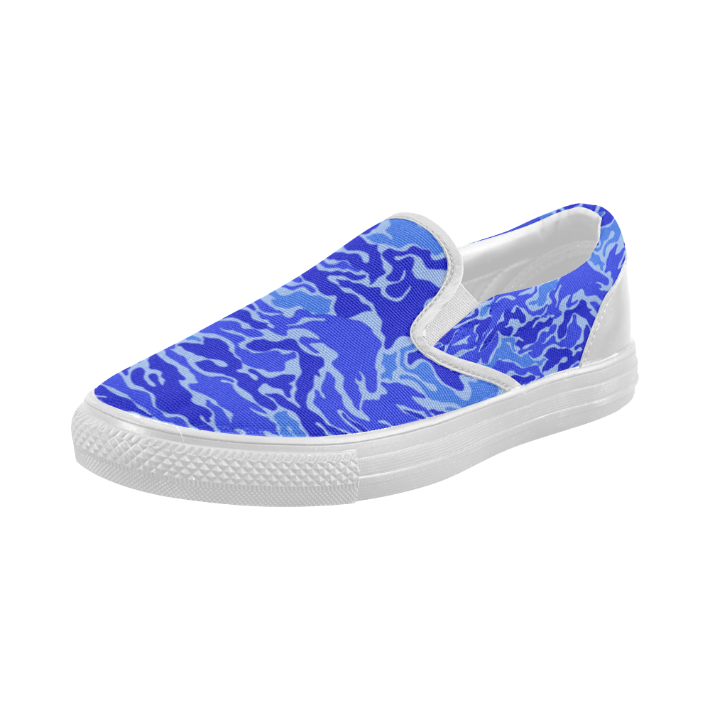 Camo Blue Camouflage Pattern Print Women's Slip-on Canvas Shoes (Model 019)