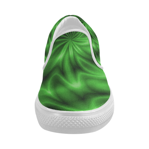 Green Shiny Swirl Women's Slip-on Canvas Shoes (Model 019)