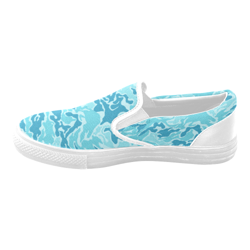 Camo Blue Camouflage Pattern Print Women's Unusual Slip-on Canvas Shoes (Model 019)