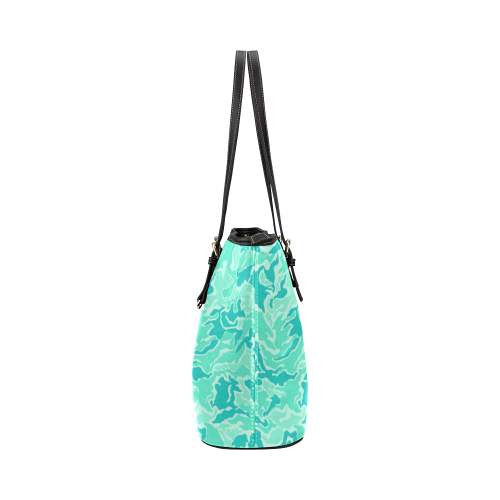Camo Turquoise Camouflage Pattern Print Leather Tote Bag/Small (Model 1651)