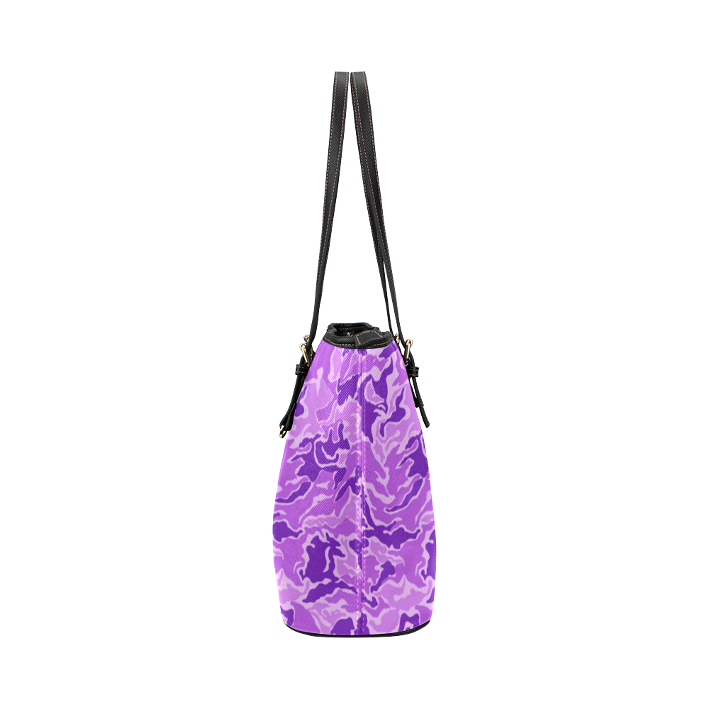 Camo Purple Camouflage Pattern Print Leather Tote Bag/Small (Model 1651)