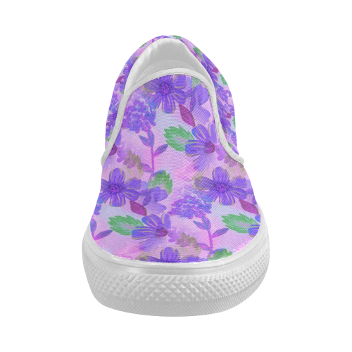 Purple Flowers Women's Slip-on Canvas Shoes (Model 019)