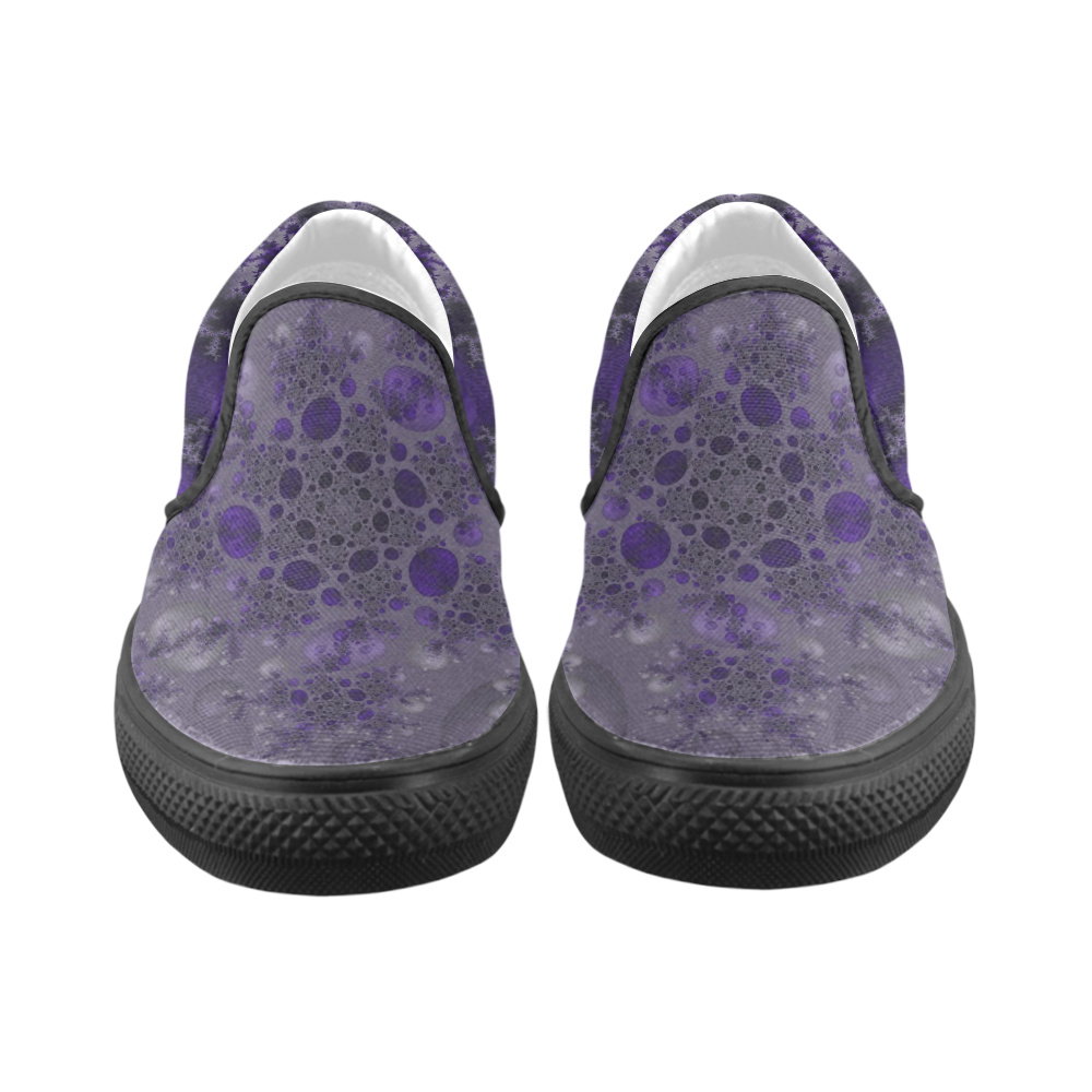 Purple fractal art Women's Unusual Slip-on Canvas Shoes (Model 019)