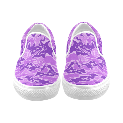 Camo Purple Camouflage Pattern Print Women's Unusual Slip-on Canvas Shoes (Model 019)