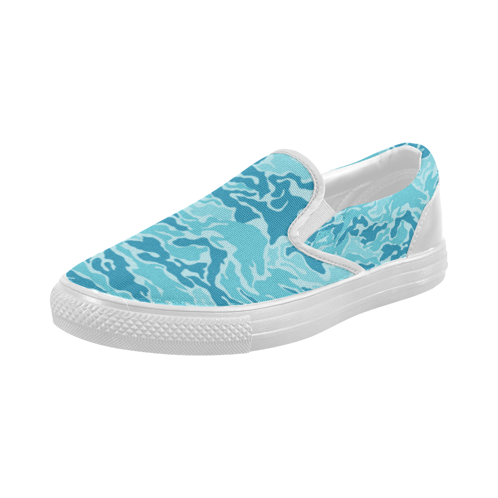 Camo Blue Camouflage Pattern Print Women's Slip-on Canvas Shoes (Model 019)