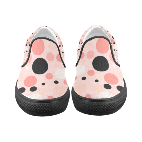vintage pink and black polka dot Women's Unusual Slip-on Canvas Shoes (Model 019)