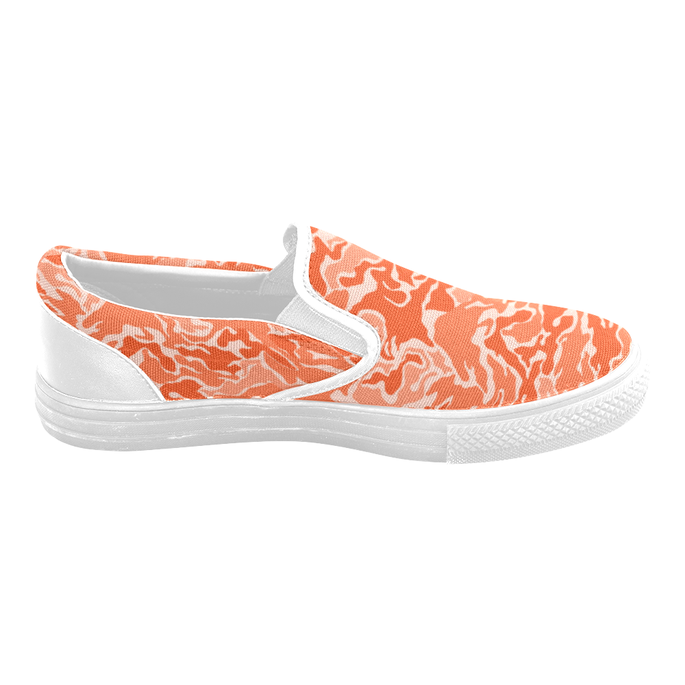 Camo Orange Camouflage Pattern Print Women's Unusual Slip-on Canvas Shoes (Model 019)