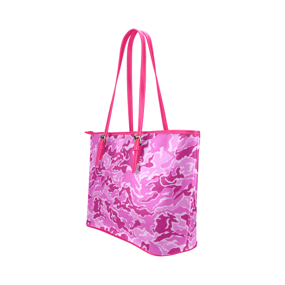 Camo Pink Camouflage Pattern Print Leather Tote Bag/Small (Model 1651)