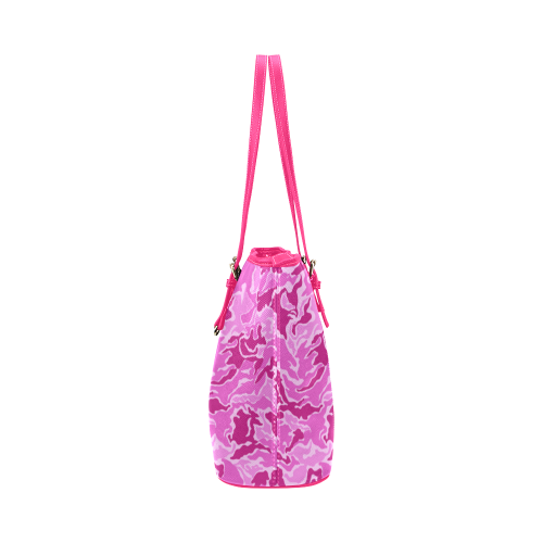 Camo Pink Camouflage Pattern Print Leather Tote Bag/Small (Model 1651)