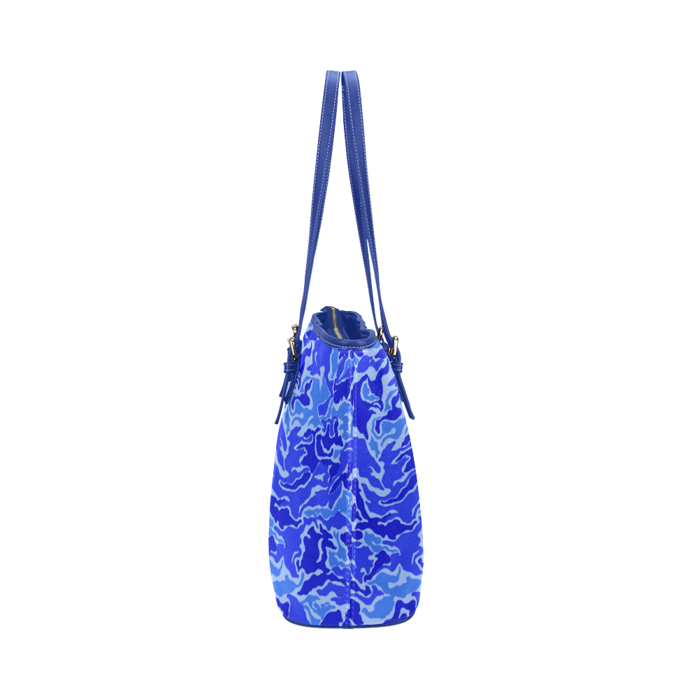 Camo Blue Camouflage Pattern Print Leather Tote Bag/Small (Model 1651)