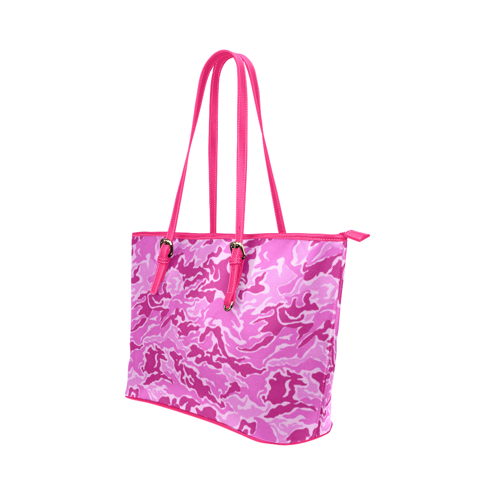 Camo Pink Camouflage Pattern Print Leather Tote Bag/Small (Model 1651)