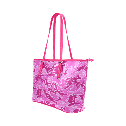 Camo Pink Camouflage Pattern Print Leather Tote Bag/Small (Model 1651)