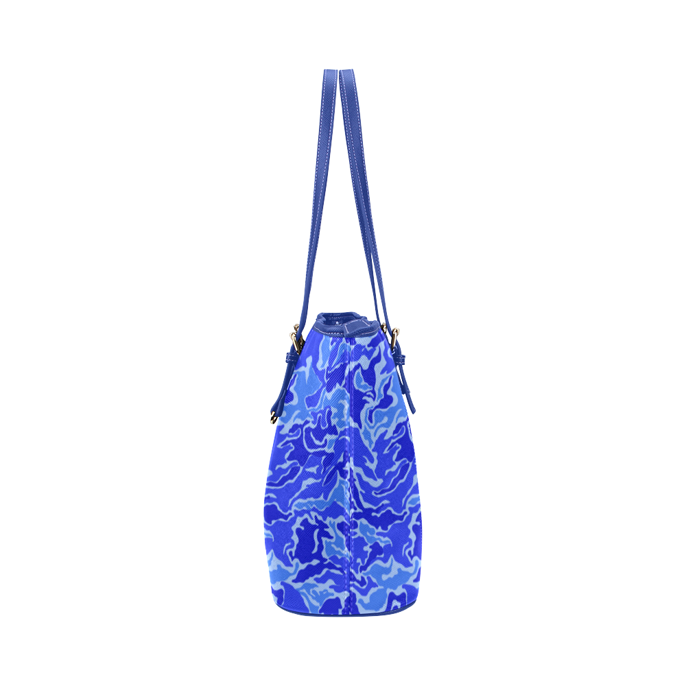 Camo Blue Camouflage Pattern Print Leather Tote Bag/Large (Model 1651)