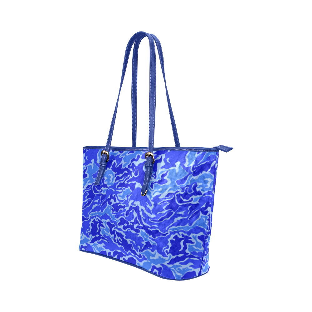 Camo Blue Camouflage Pattern Print Leather Tote Bag/Large (Model 1651)