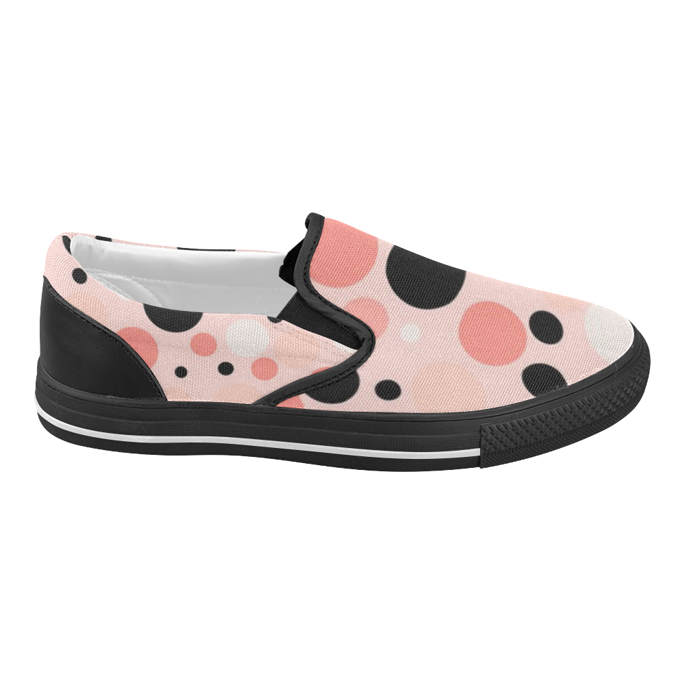 vintage pink and black polka dot Women's Slip-on Canvas Shoes (Model 019)