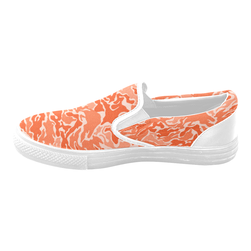 Camo Orange Camouflage Pattern Print Women's Unusual Slip-on Canvas Shoes (Model 019)