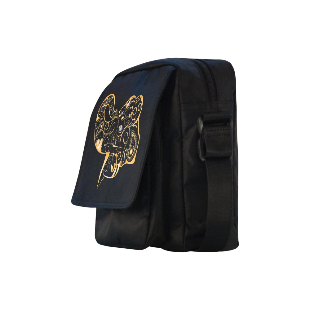 Wonderful gold, black elephant Crossbody Nylon Bags (Model 1633)