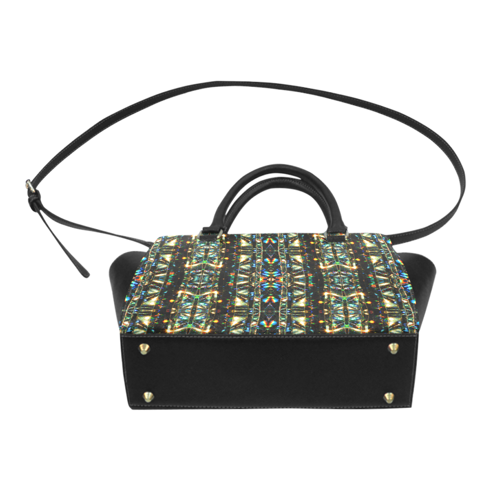 Glitzy Sparkly Mystic Festive Black Glitter Ornament Pattern Classic Shoulder Handbag (Model 1653)