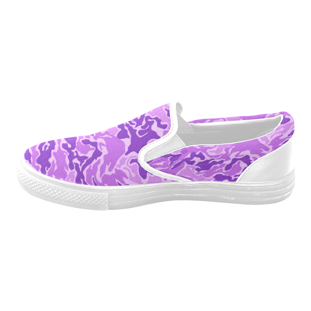 Camo Purple Camouflage Pattern Print Women's Unusual Slip-on Canvas Shoes (Model 019)