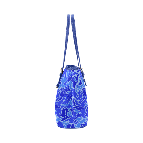 Camo Blue Camouflage Pattern Print Leather Tote Bag/Small (Model 1651)