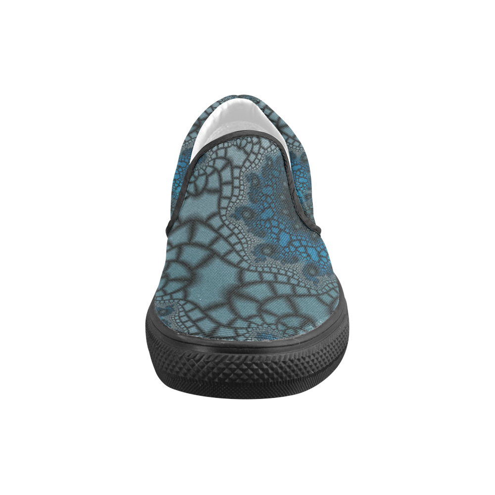 blue fractal Women's Unusual Slip-on Canvas Shoes (Model 019)