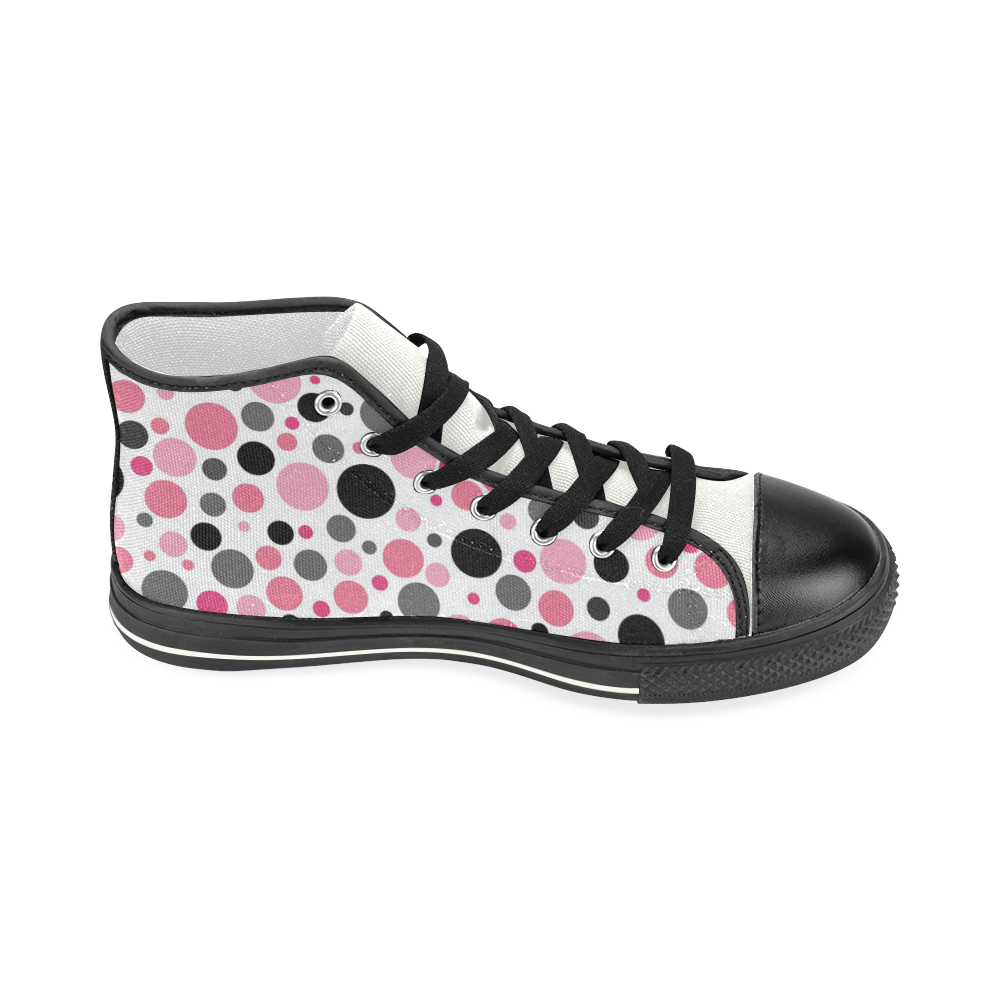 pink gray and black polka dots Women's Classic High Top Canvas Shoes (Model 017)