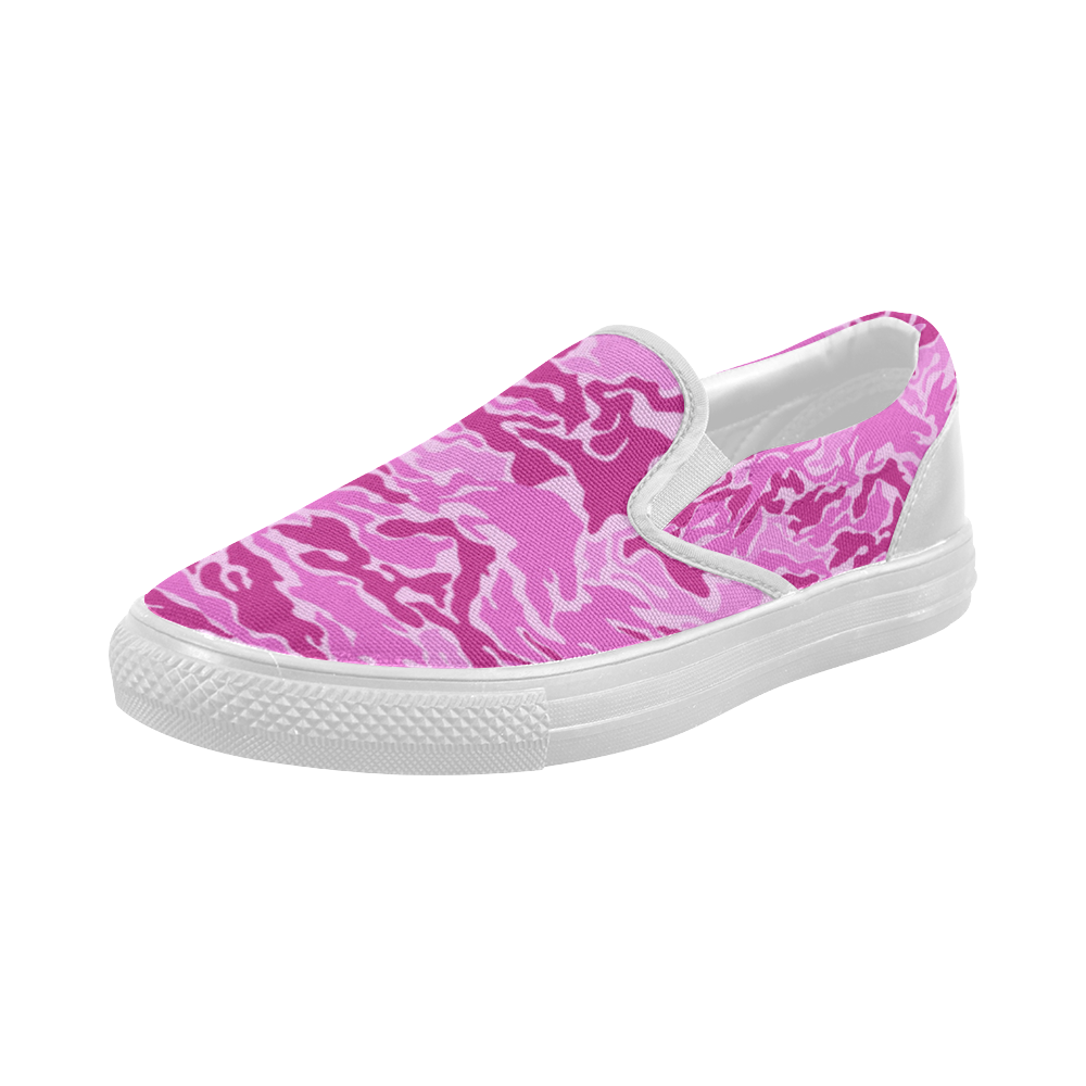 Camo Pink Camouflage Pattern Print Women's Slip-on Canvas Shoes (Model 019)